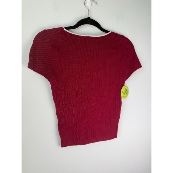 Le Lis Collection NWT Ribbed Top with Tie Detail Maroon Cream Size M Gameday Col - Picture 9 of 10